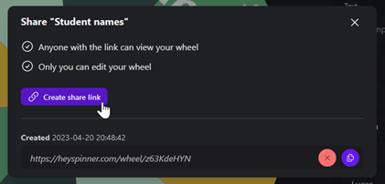 Create a share link to your wheel