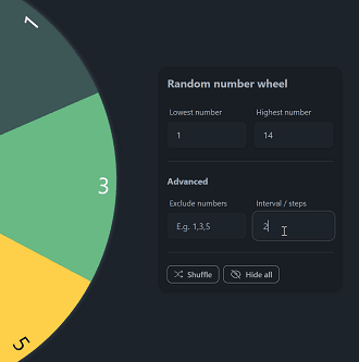 Interval setting for the number generator